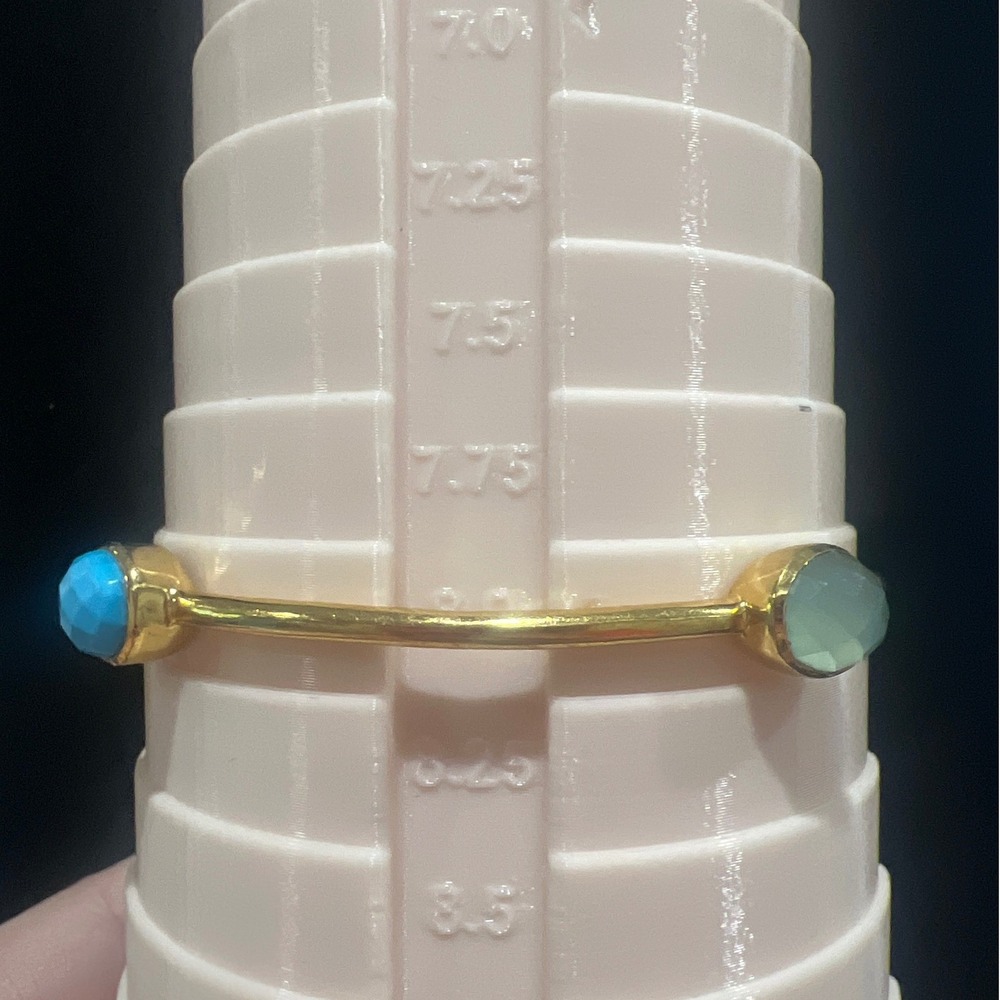 JCM Bangle Bracelet 8" Bronze Turquoise Gemstone India Vintage Gold Tone - Picture 3 of 4